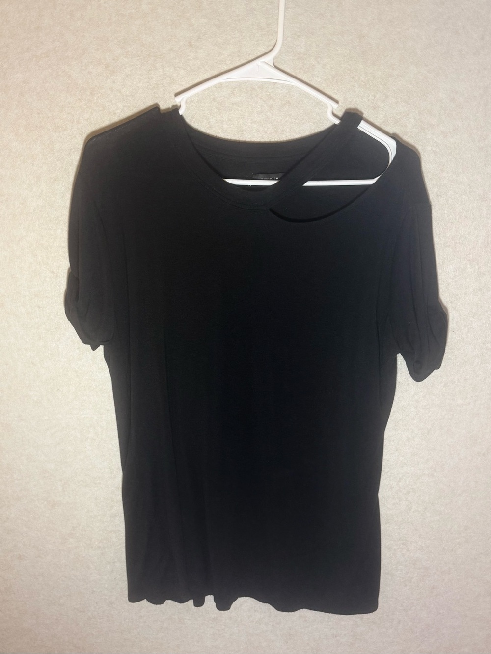 Halogen Black Cut Out Short Sleeve Basic Comfy Soft Casual Shirt Blouse Size M